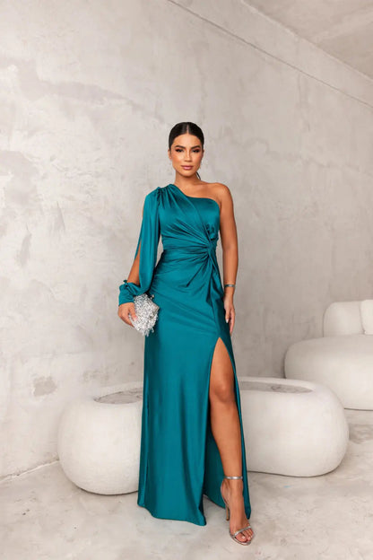 Alison | Maxi Dress With One Shoulder Long Sleeve Ruched Waist