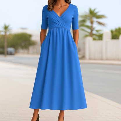 Helena | Women’s elegant wrap midi summer dress with V neck