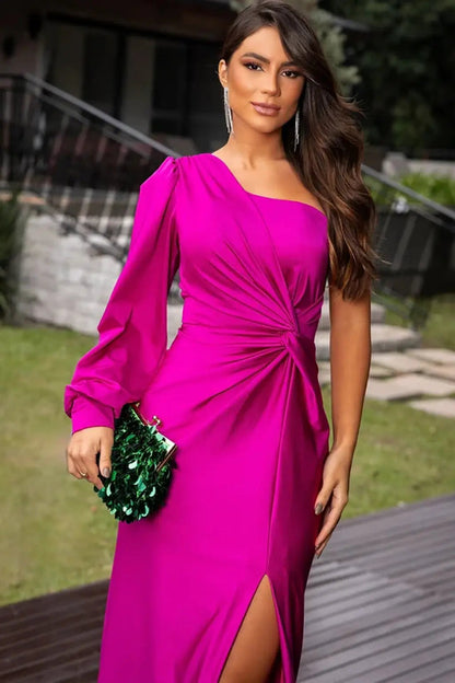 Alison | Maxi Dress With One Shoulder Long Sleeve Ruched Waist