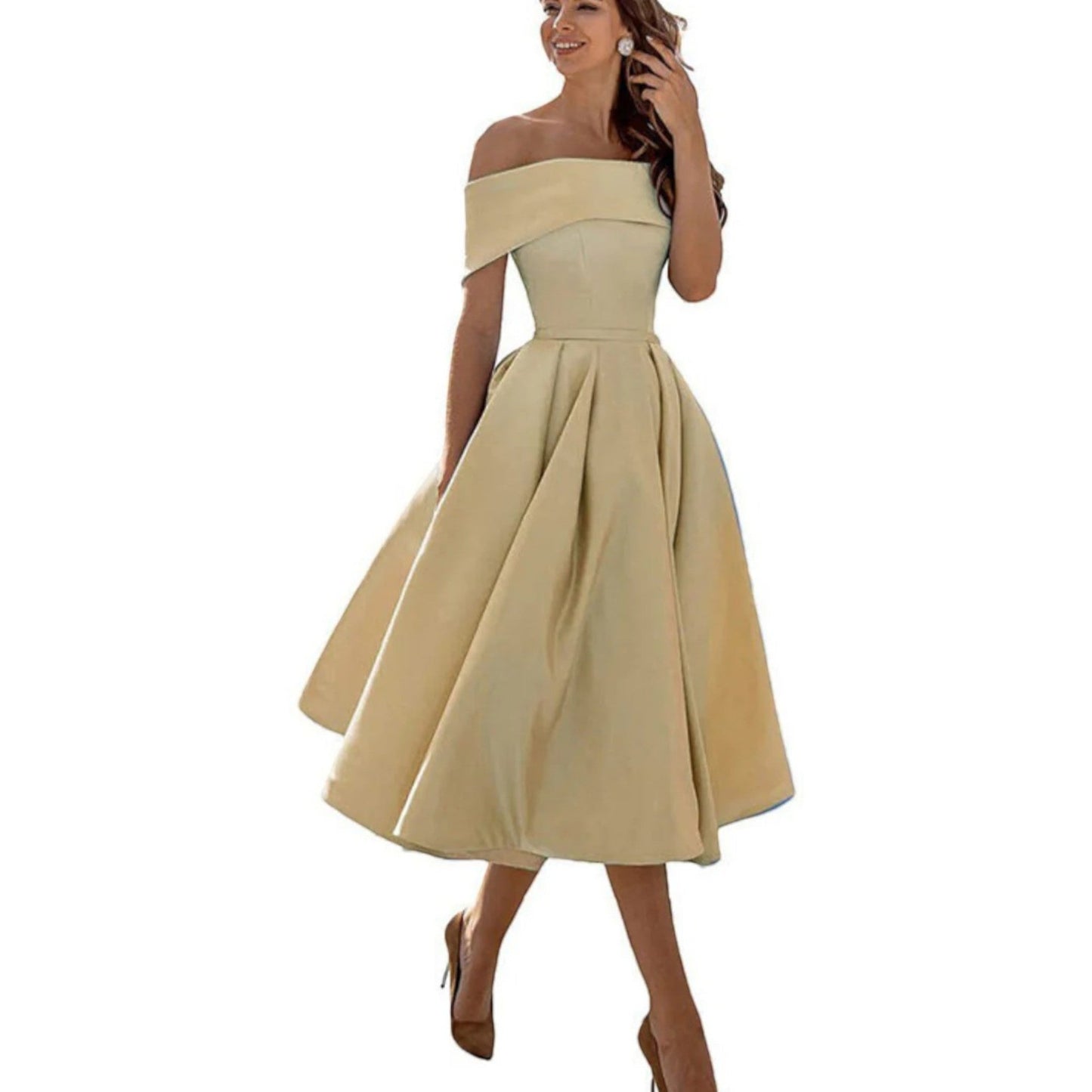 Winter | Women's off shoulder midi cocktail dress