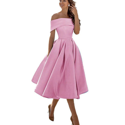 Winter | Women's off shoulder midi cocktail dress