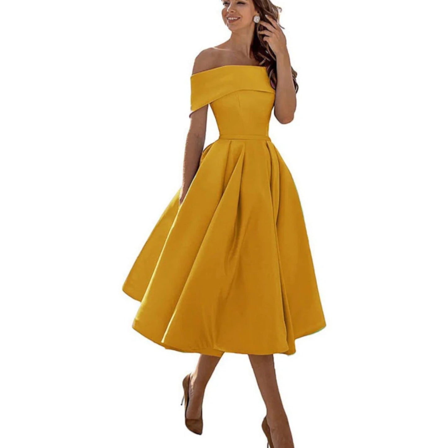 Winter | Women's off shoulder midi cocktail dress