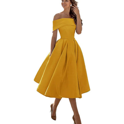 Winter | Women's off shoulder midi cocktail dress