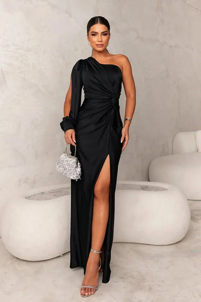 Alison | Maxi Dress With One Shoulder Long Sleeve Ruched Waist