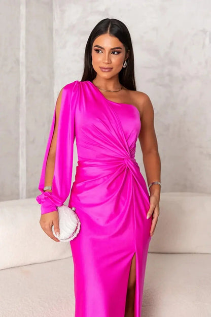Alison | Maxi Dress With One Shoulder Long Sleeve Ruched Waist