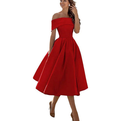Winter | Women's off shoulder midi cocktail dress