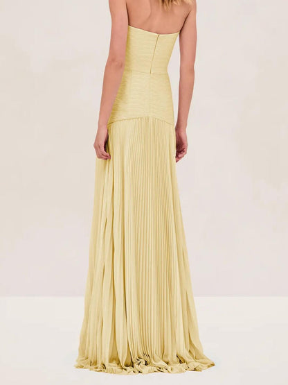 Valencia | Women's strapless pleated maxi wedding guest dress