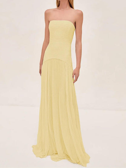 Valencia | Women's strapless pleated maxi wedding guest dress