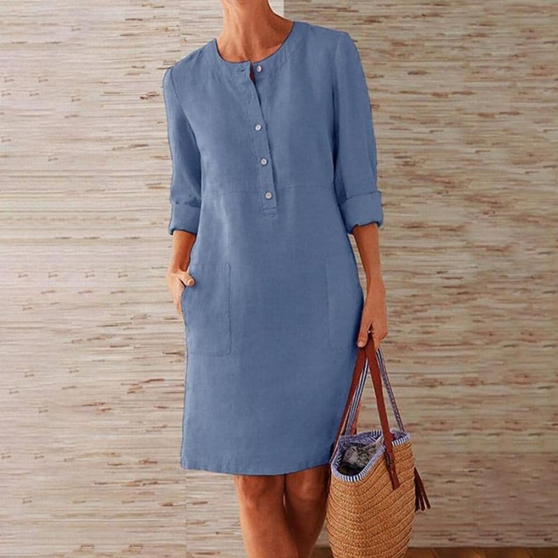 Lorraine | Women's Shift Dress With Button Front Side Pockets Chic