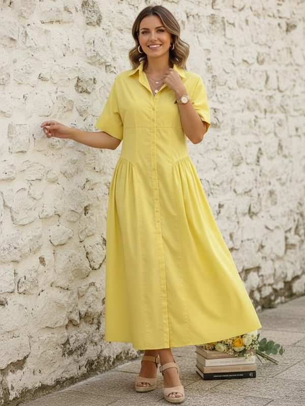 Delphine | Buttoned midi shirt dress with pleated waist
