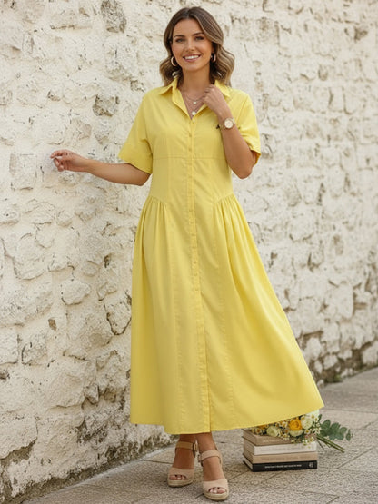 Delphine | Buttoned midi shirt dress with pleated waist