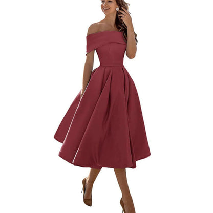 Winter | Women's off shoulder midi cocktail dress