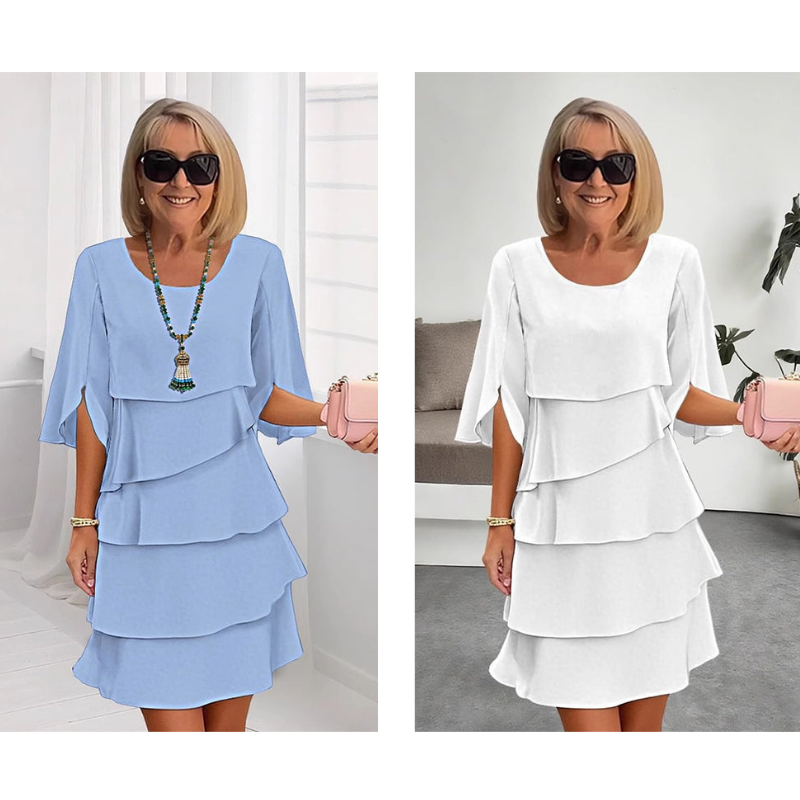 Nadine | Women's chic layered dress with flutter sleeves