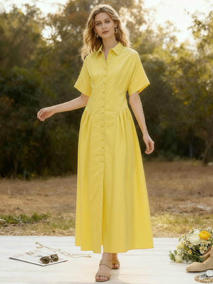 Delphine | Buttoned midi shirt dress with pleated waist