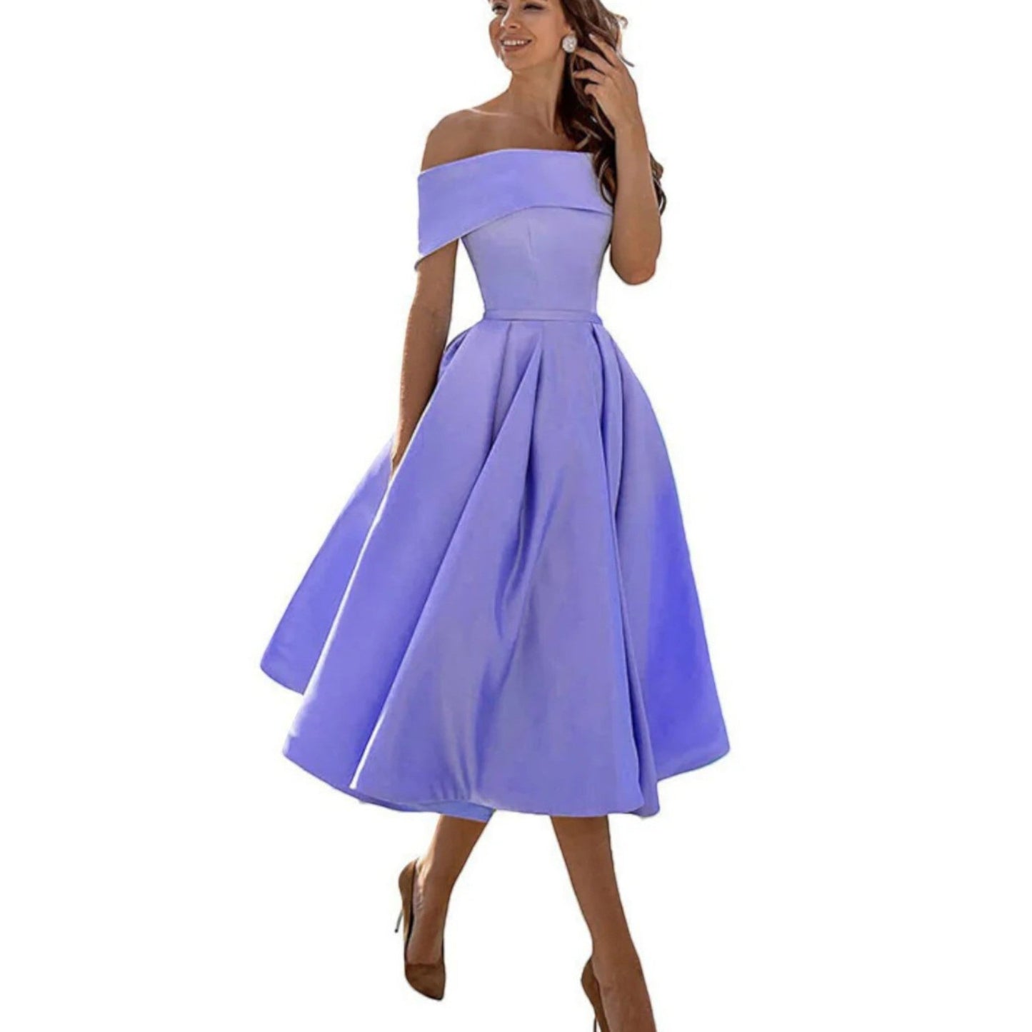 Winter | Women's off shoulder midi cocktail dress