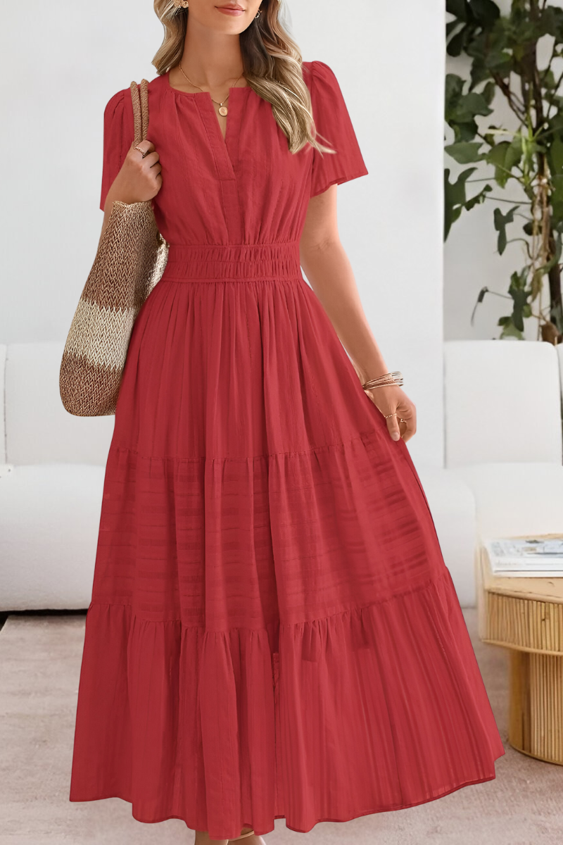 Tabitha | Women's boho smocked midi dress with short sleeves