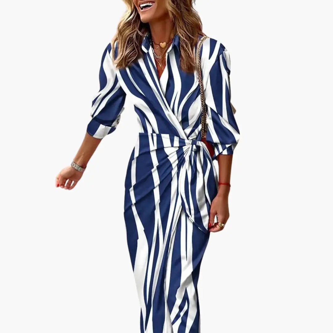 Yara | Women’s Cotton Maxi Dress With Striped Shirt Style