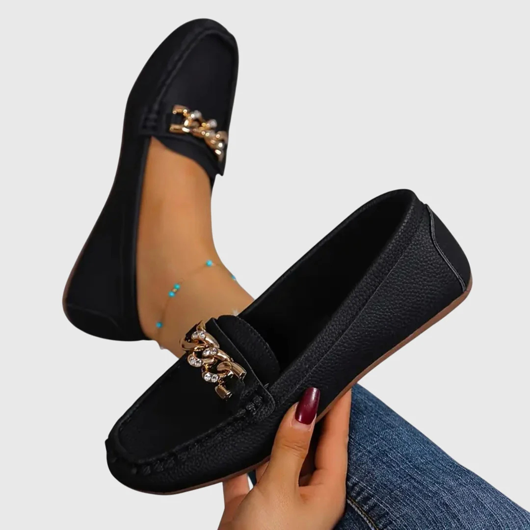 Relora | Women Chain Detail Slip On Loafers with Flat Sole
