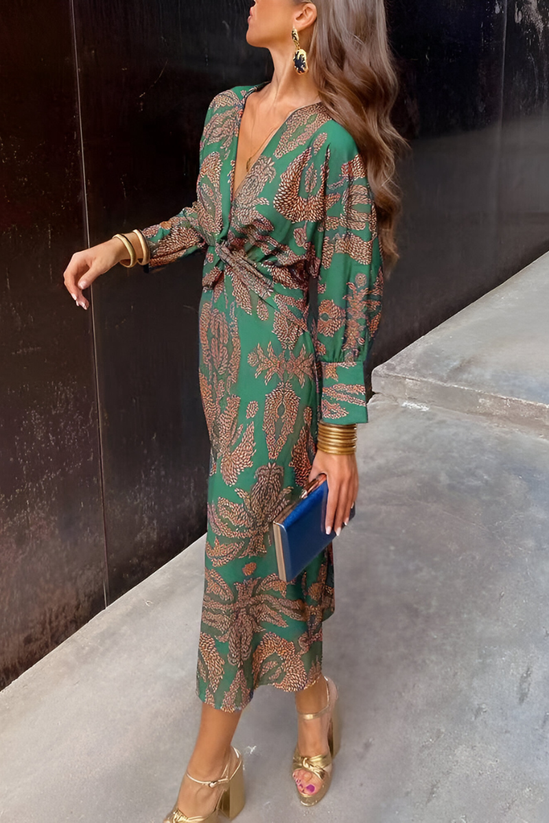 Jolie | Elegant twist front midi dress with floral print
