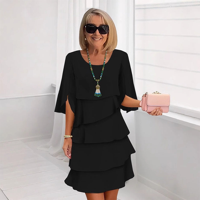 Nadine | Women's chic layered dress with flutter sleeves