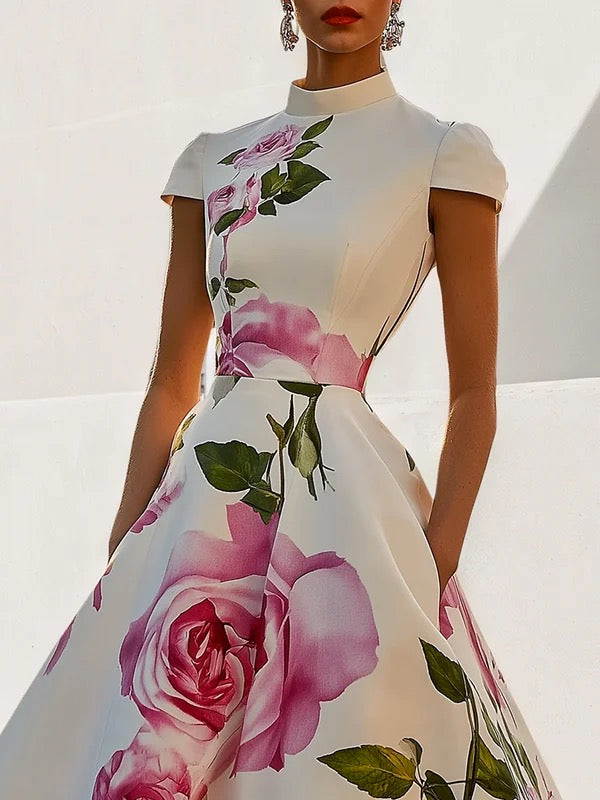 Blakely | Floral print midi dress with stand collar