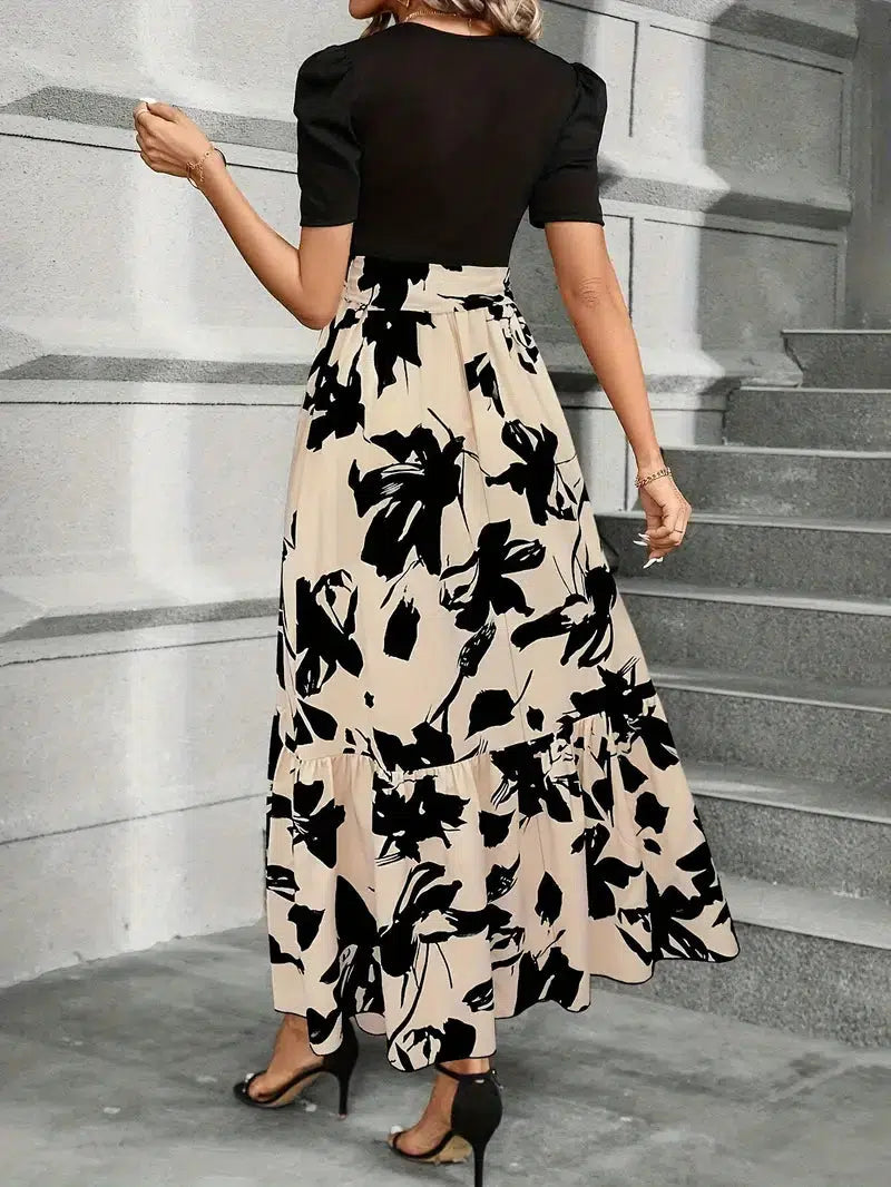 Tabitha | Women’s floral maxi dress with puff sleeves and tie waist