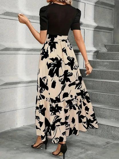 Tabitha | Women’s floral maxi dress with puff sleeves and tie waist