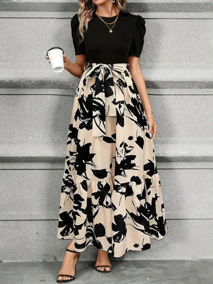 Tabitha | Women’s floral maxi dress with puff sleeves and tie waist
