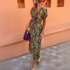 Rizella | Elegant Summer Midi Dress with Floral Print and V Neck Design