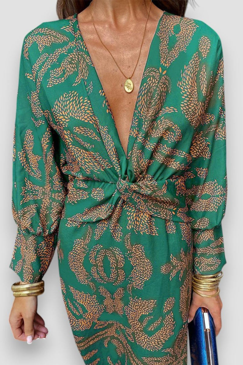 Jolie | Elegant twist front midi dress with floral print