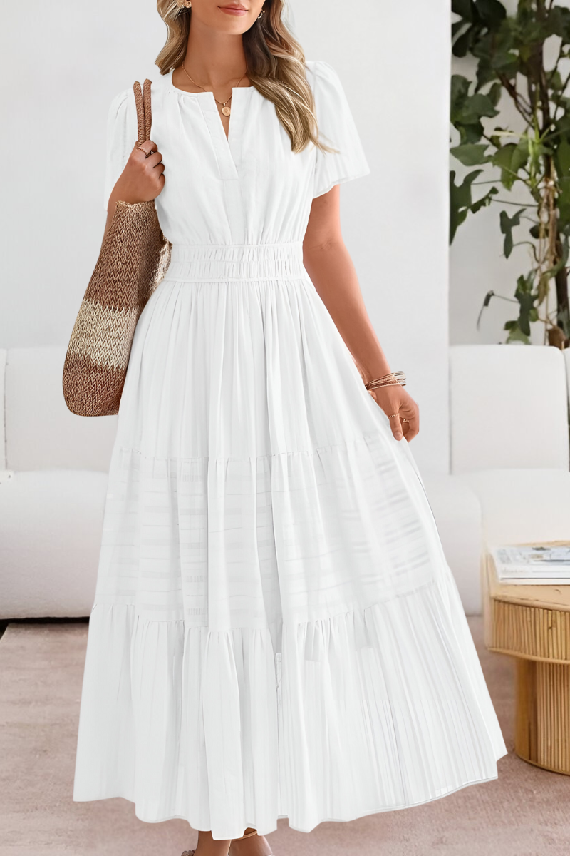 Tabitha | Women's boho smocked midi dress with short sleeves