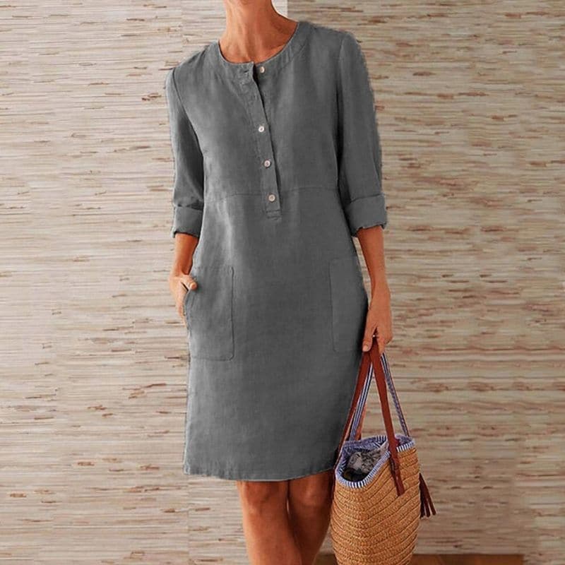 Lorraine | Women's Shift Dress With Button Front Side Pockets Chic