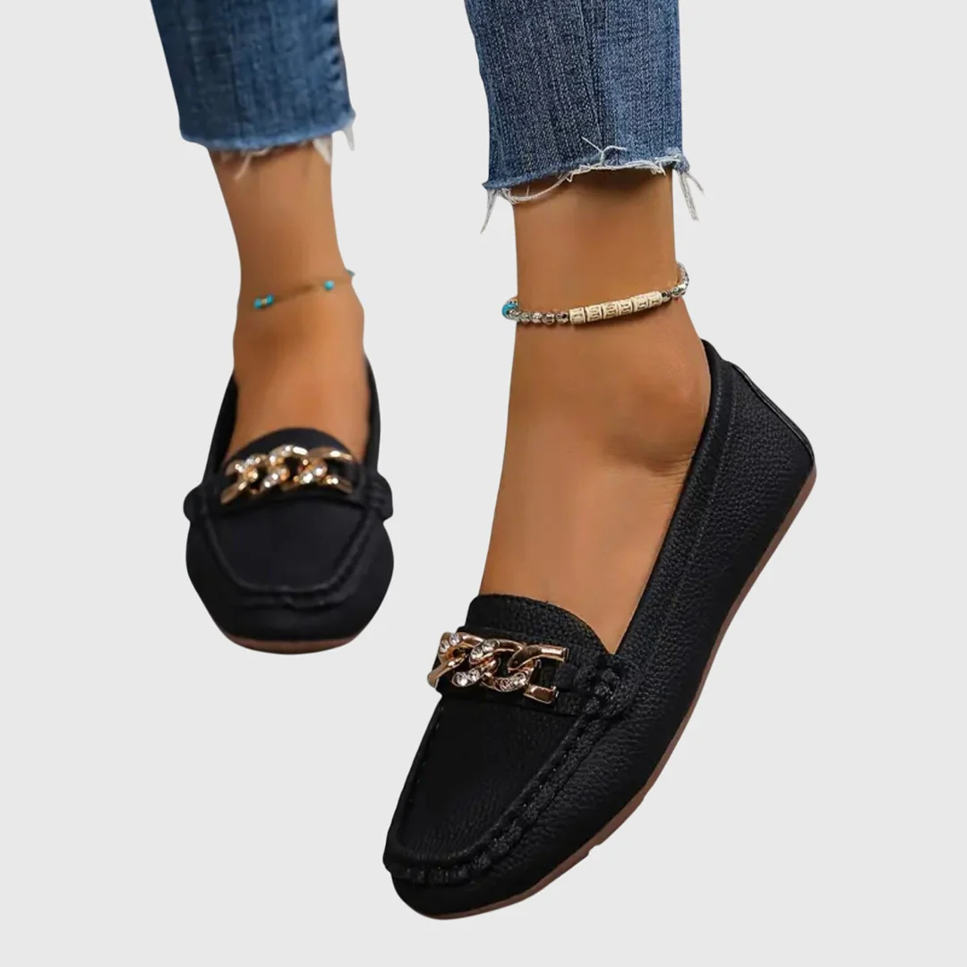 Relora | Women Chain Detail Slip On Loafers with Flat Sole
