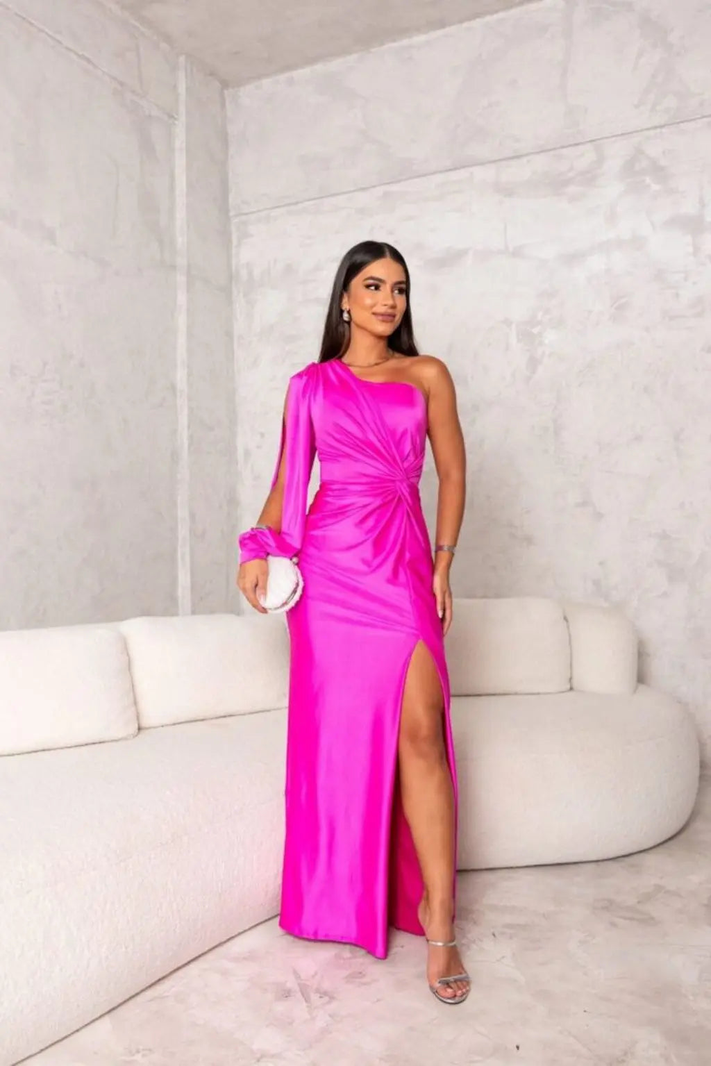 Alison | Maxi Dress With One Shoulder Long Sleeve Ruched Waist