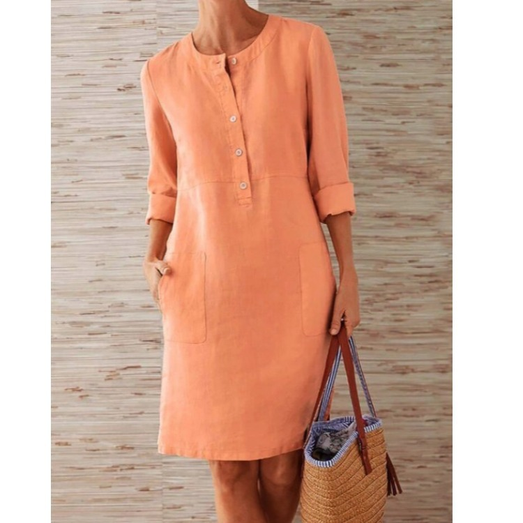 Lorraine | Women's Shift Dress With Button Front Side Pockets Chic