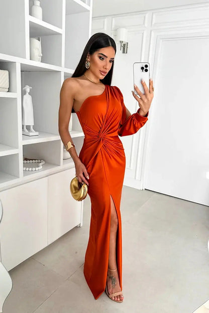Alison | Maxi Dress With One Shoulder Long Sleeve Ruched Waist