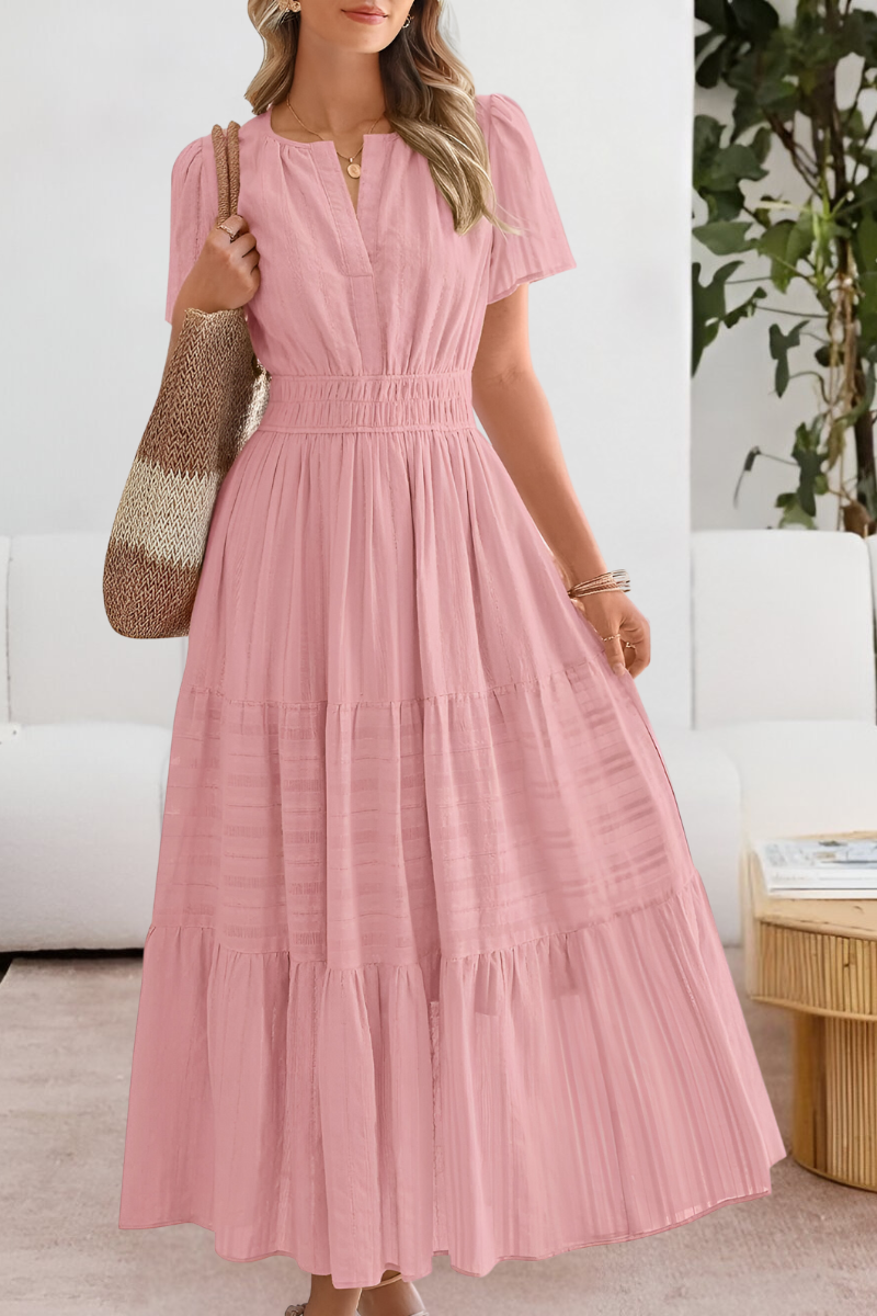 Tabitha | Women's boho smocked midi dress with short sleeves