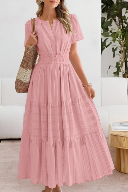 Tabitha | Women's boho smocked midi dress with short sleeves