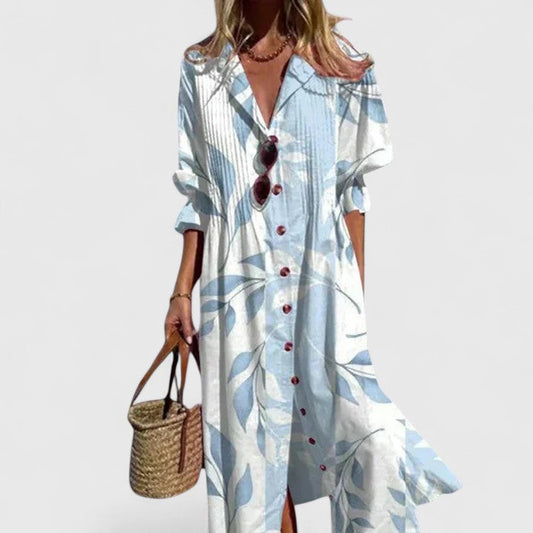 Edita | Women Floral Button Front Midi Dress with Relaxed Fit