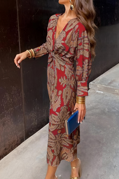 Jolie | Elegant twist front midi dress with floral print