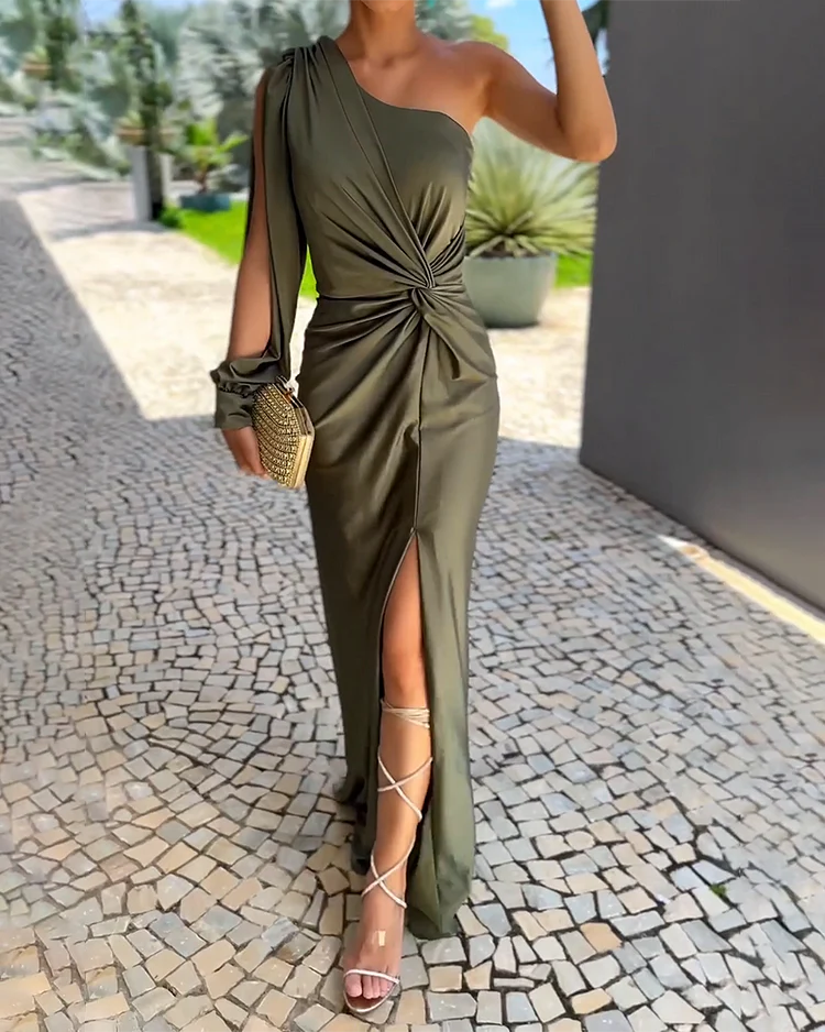 Rosalie | Elegant Maxi Dress With One Shoulder Front Slit