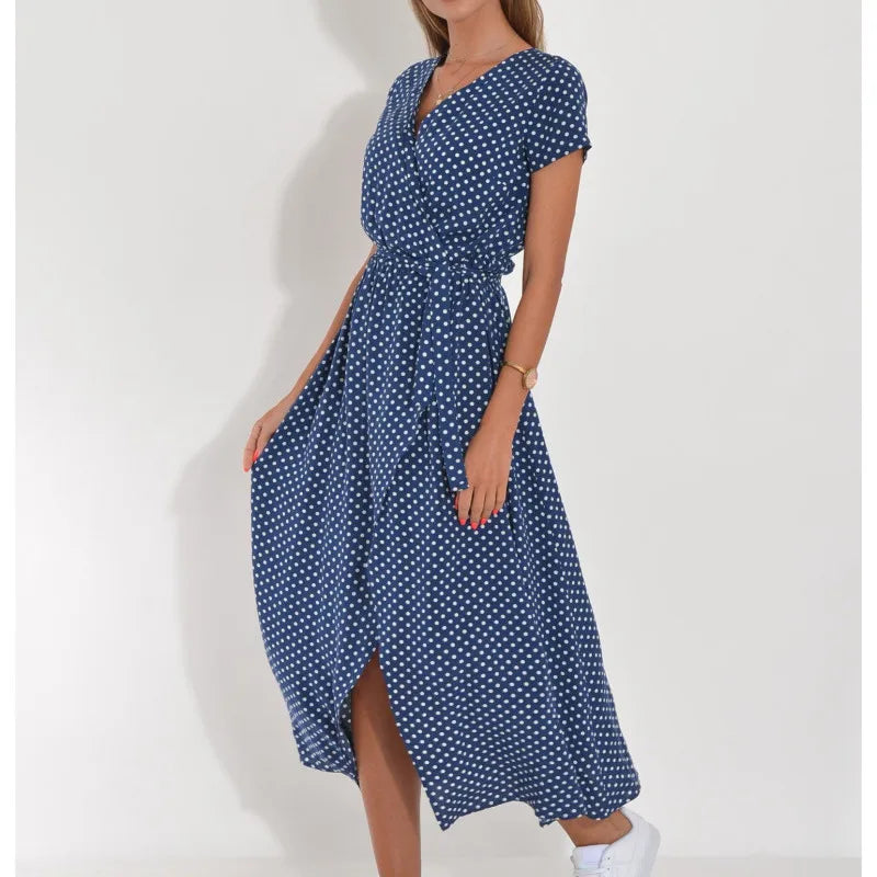 Selina | Women Elegant Wrap Midi Dress with Printed Design
