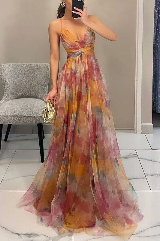 Glenora | Women Maxi Dress with Floral Print and Spaghetti Straps