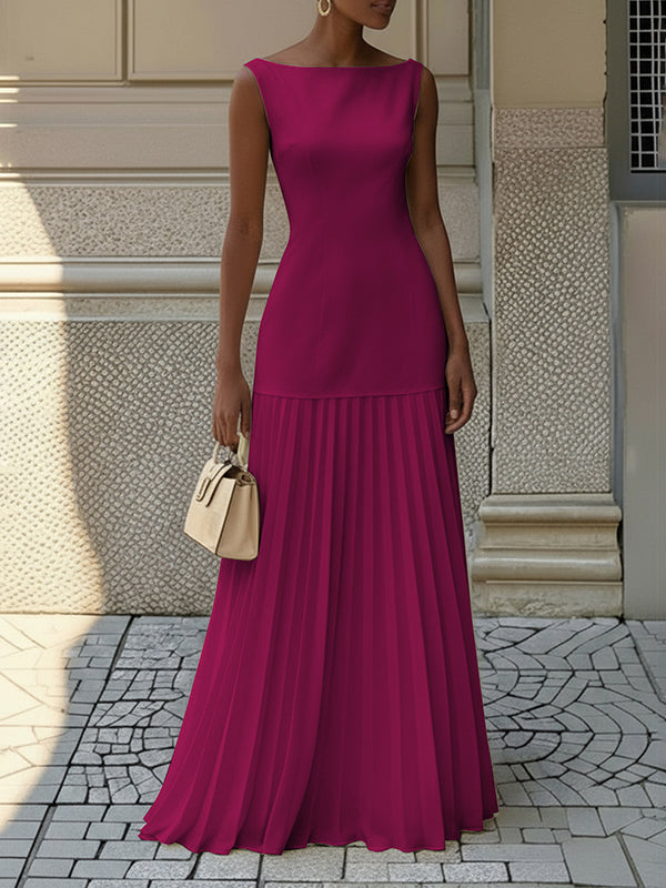 Florence | Pleated evening maxi dress with boat neck
