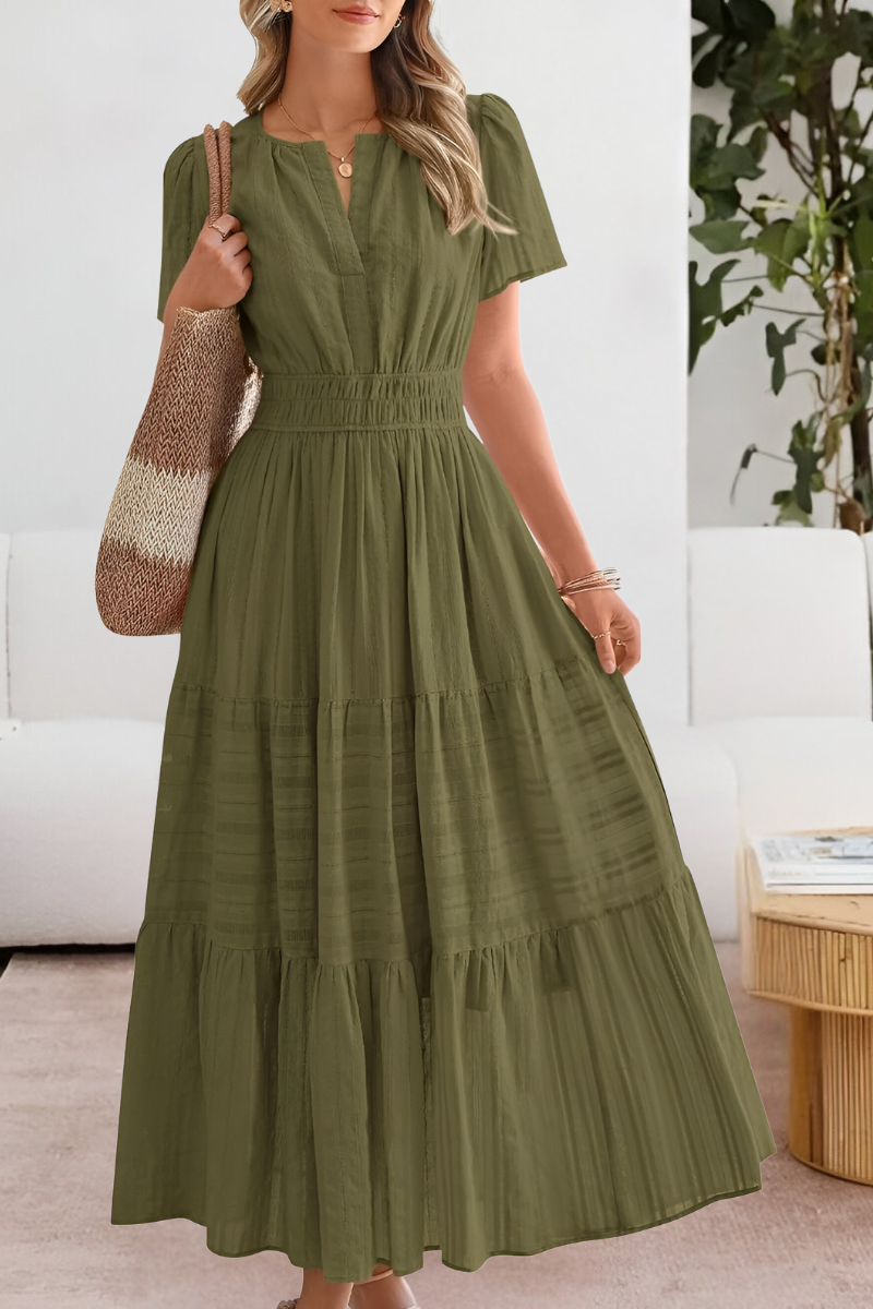 Tabitha | Women's boho smocked midi dress with short sleeves