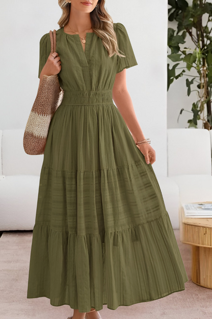 Tabitha | Women's boho smocked midi dress with short sleeves