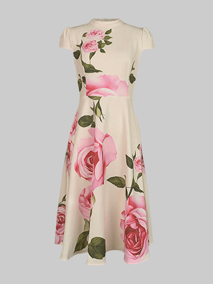 Blakely | Floral print midi dress with stand collar