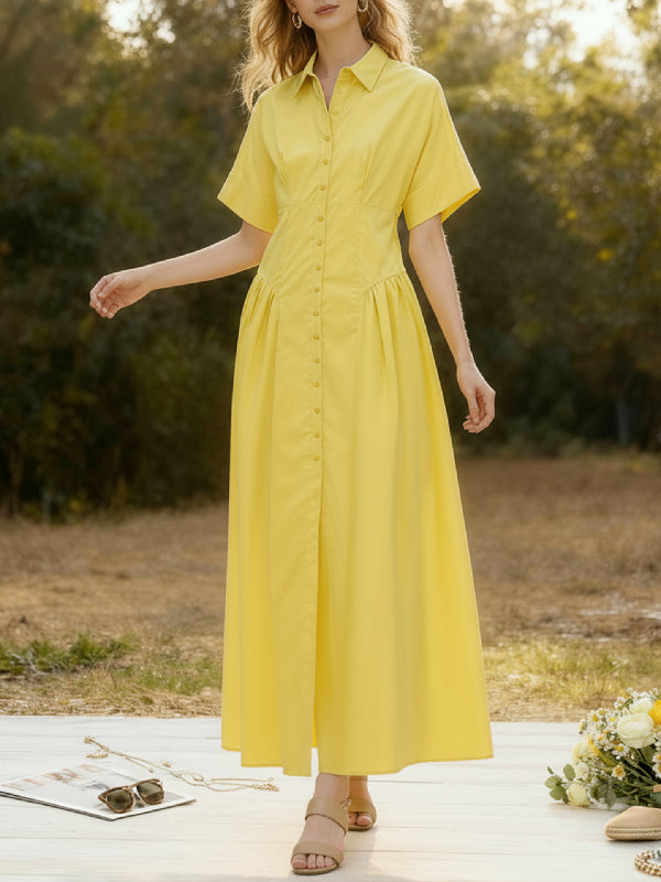 Delphine | Buttoned midi shirt dress with pleated waist