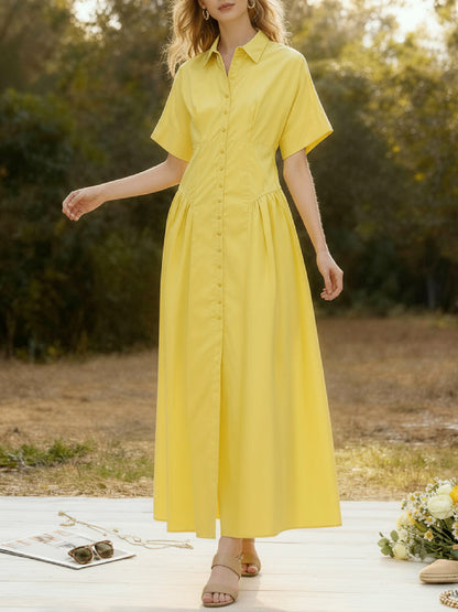 Delphine | Buttoned midi shirt dress with pleated waist