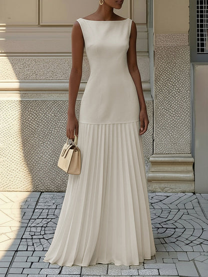 Florence | Pleated evening maxi dress with boat neck